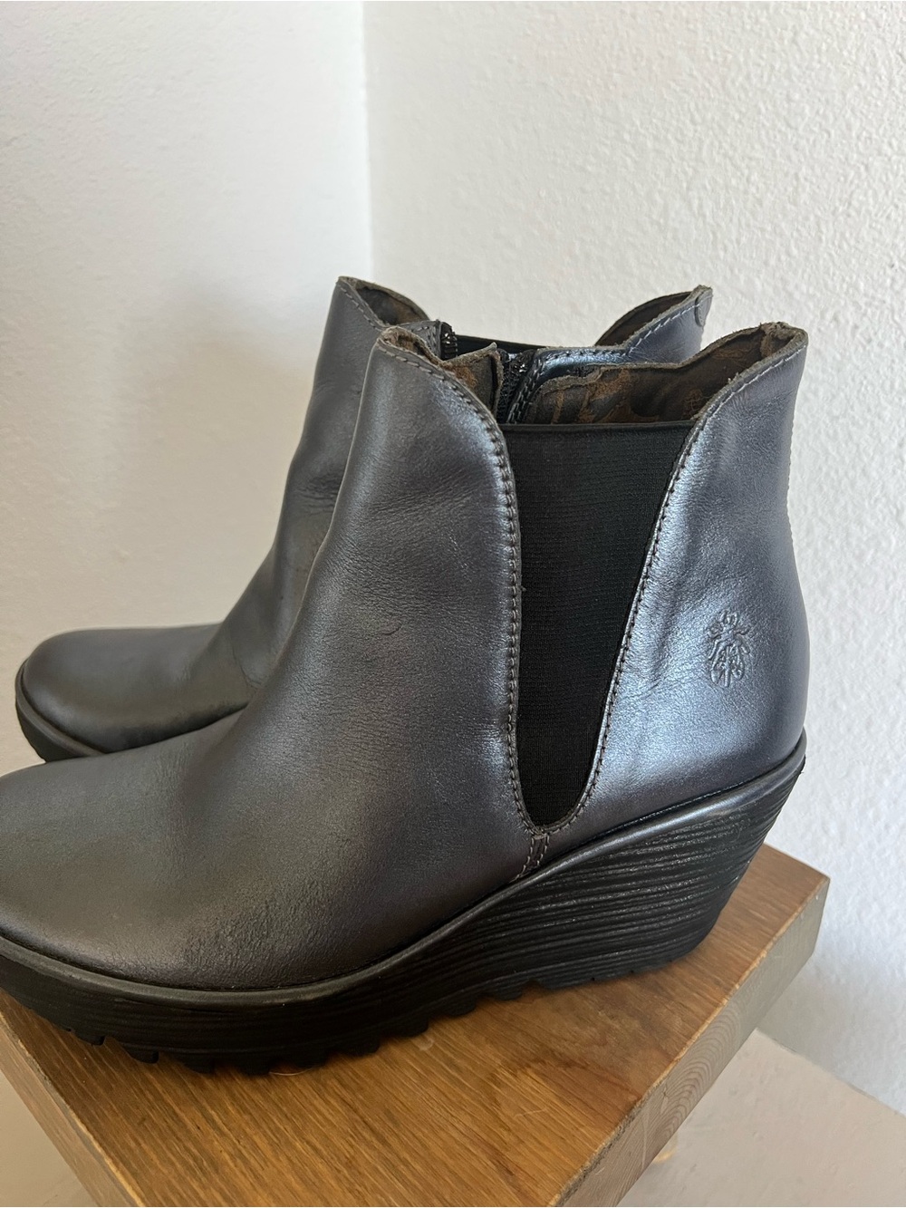 Fly London Voss Chelsea Blue Metallic Wedge boot size 40 EU 9 US